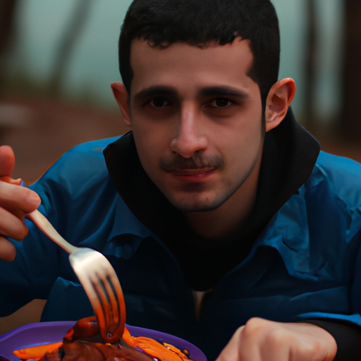 Spor yaparken yemek yiyen bir adam photograph of, photo, 50mm portrait photograph